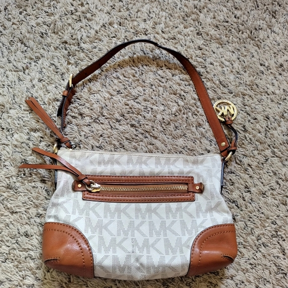 Michael Michael Kors Signature Fallon Shoulder Bag Brown Leather Trim - Picture 1 of 8